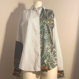 Zara Woman Striped Paisley Print Shirt